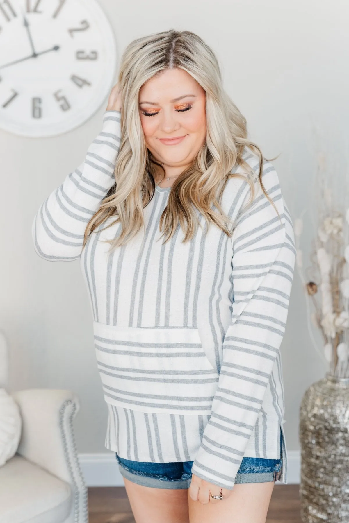 Magnificent Mornings Striped Hoodie- Charcoal