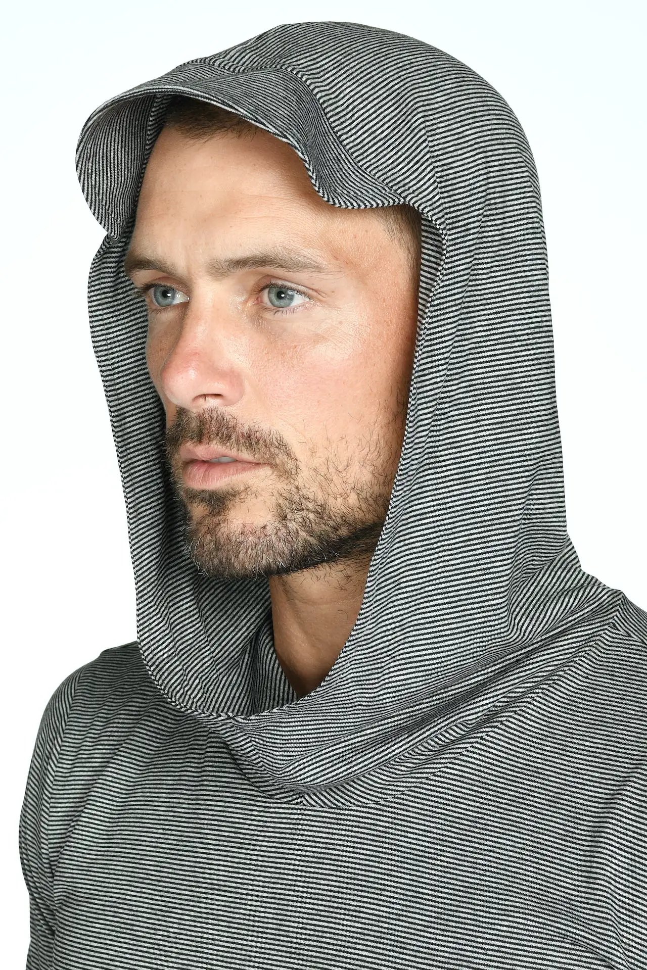 Men's 3/4 Sleeve Cowl Neck Visor Stripe Hoodie