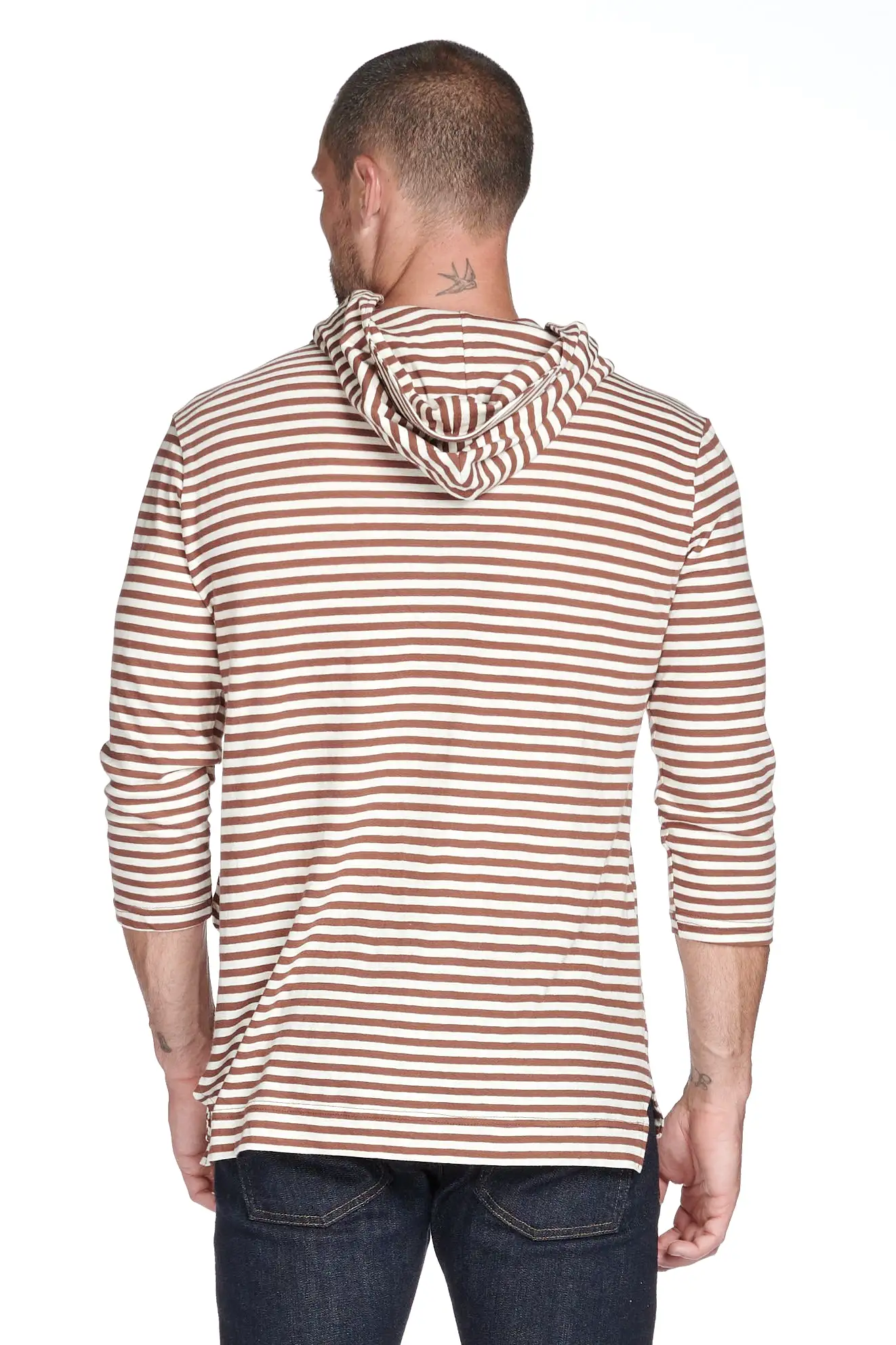 Men's 3/4 Sleeve Cowl Neck Visor Stripe Hoodie