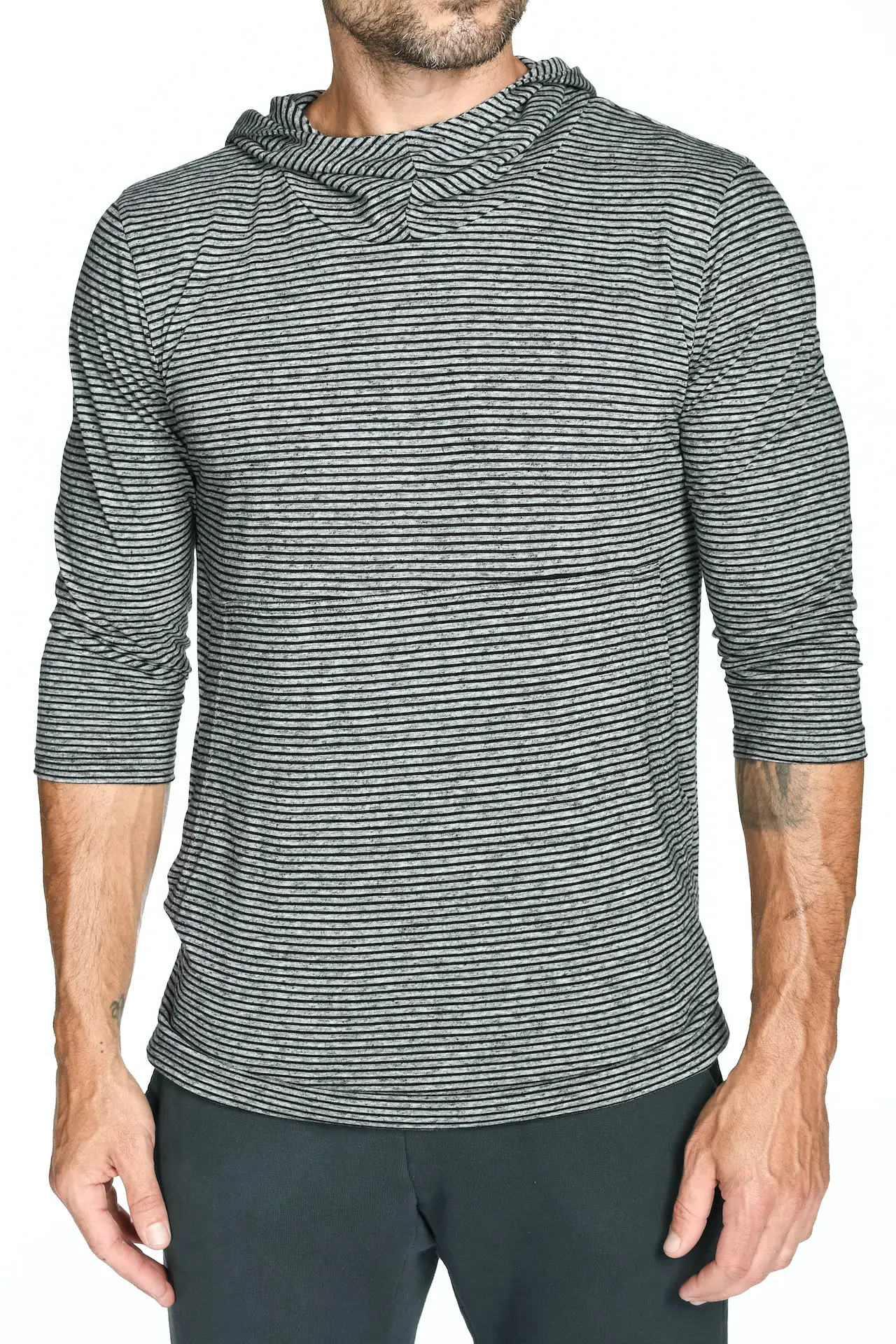 Men's 3/4 Sleeve Cowl Neck Visor Stripe Hoodie