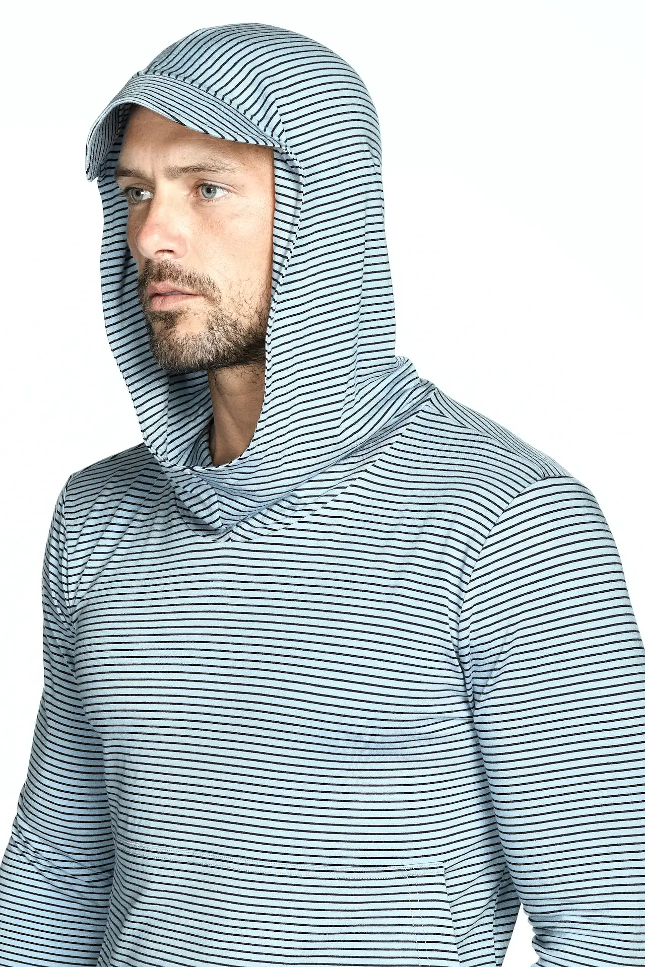 Men's 3/4 Sleeve Cowl Neck Visor Stripe Hoodie