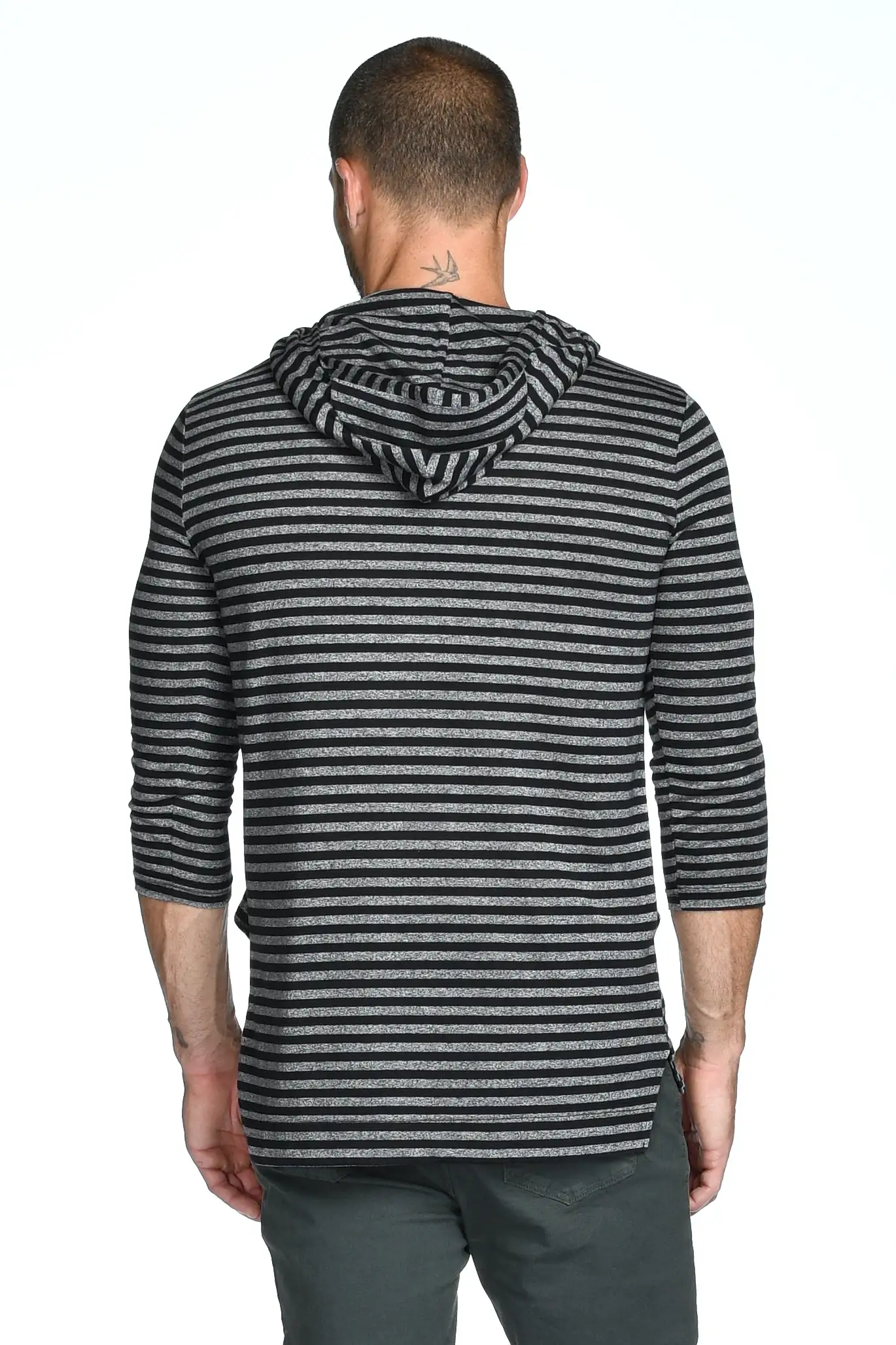 Men's 3/4 Sleeve Cowl Neck Visor Stripe Hoodie