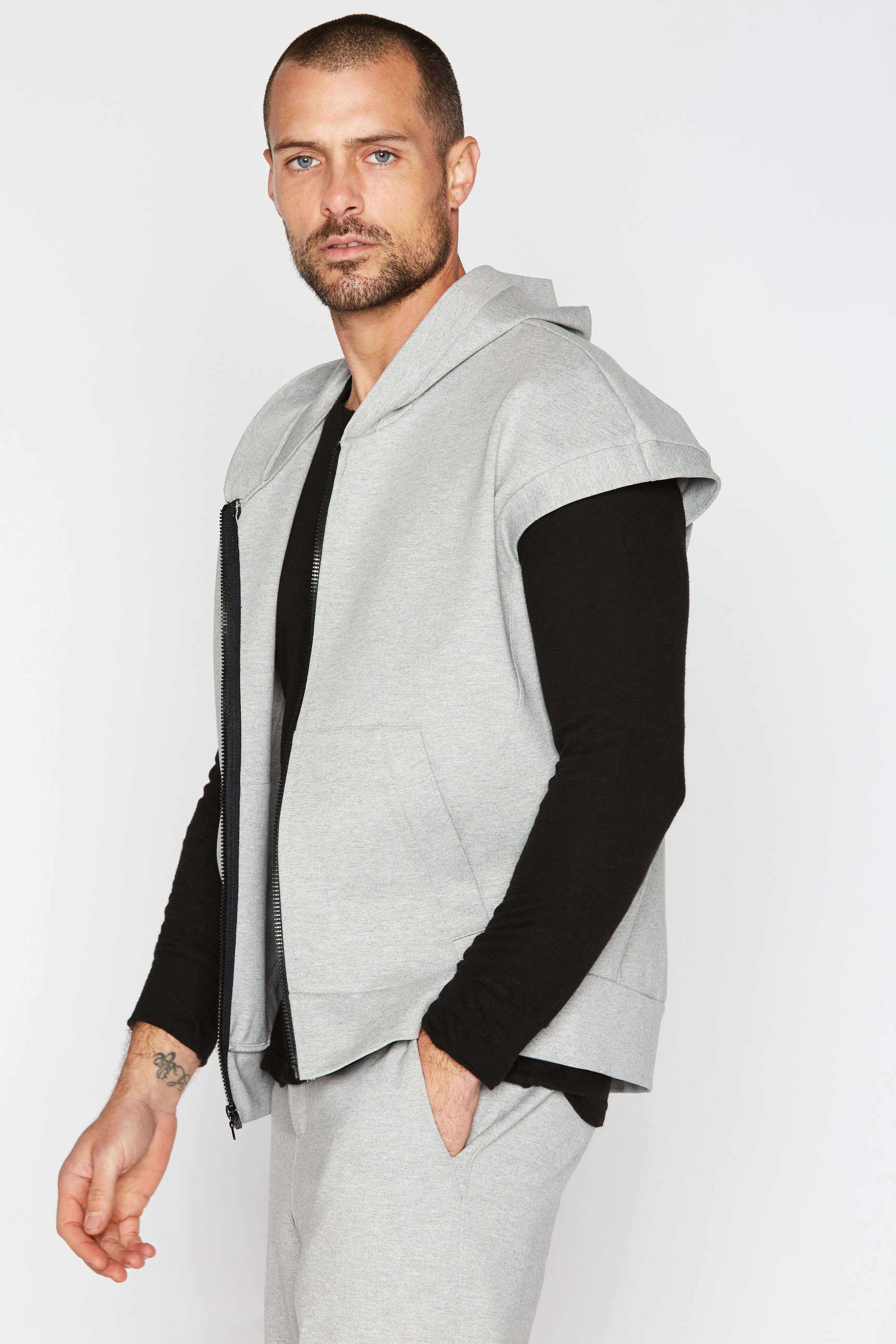 Men's Performance Ponte Zip Front Sleeveless Hoodie