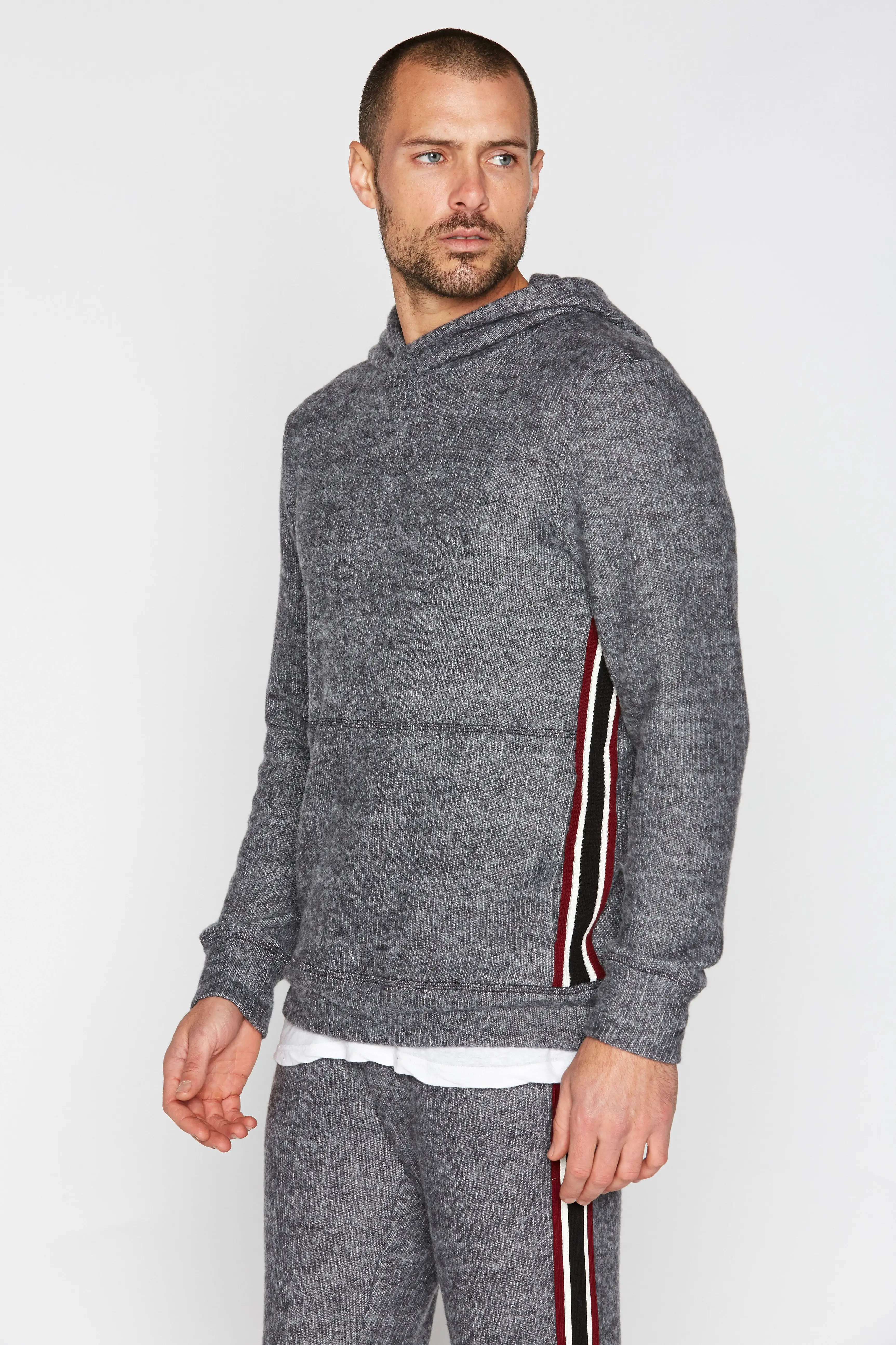 Men's Soft Knit Melange Side Stripe Hoodie