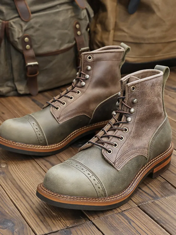 Men's Vintage Style Genuine Leather Casual Round Toe Motorcycle Boots