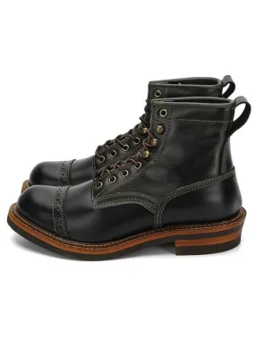 Men's Vintage Style Genuine Leather Casual Round Toe Motorcycle Boots