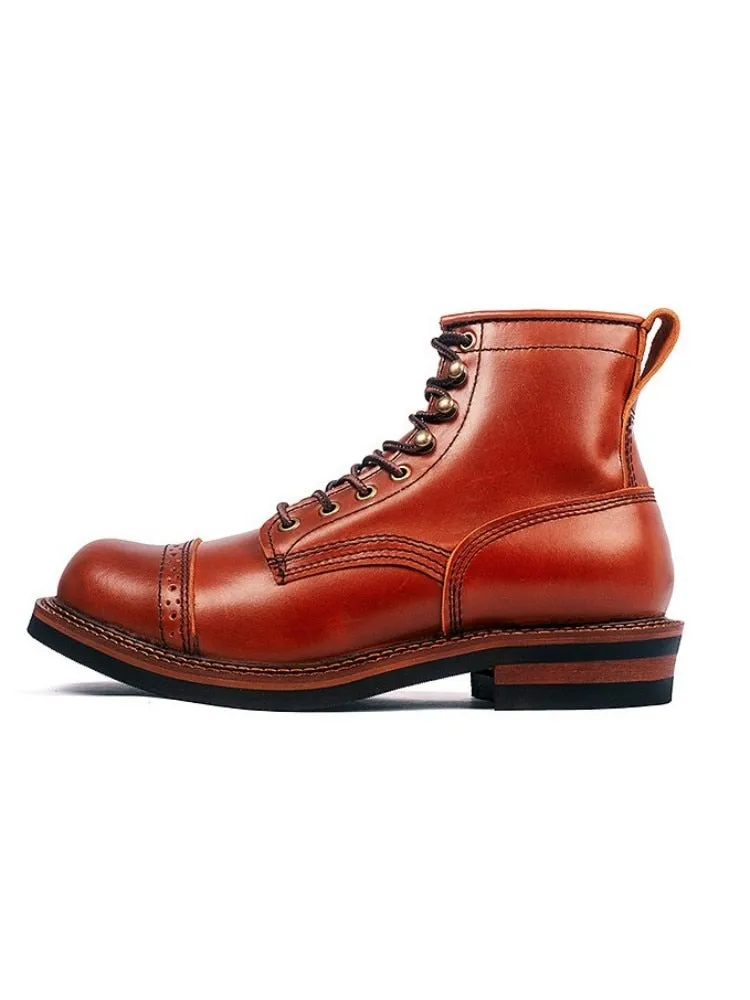 Men's Vintage Style Genuine Leather Casual Round Toe Motorcycle Boots