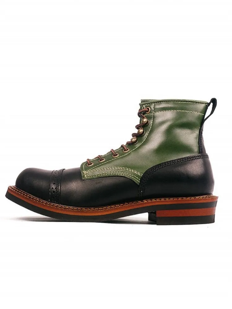 Men's Vintage Style Genuine Leather Casual Round Toe Motorcycle Boots