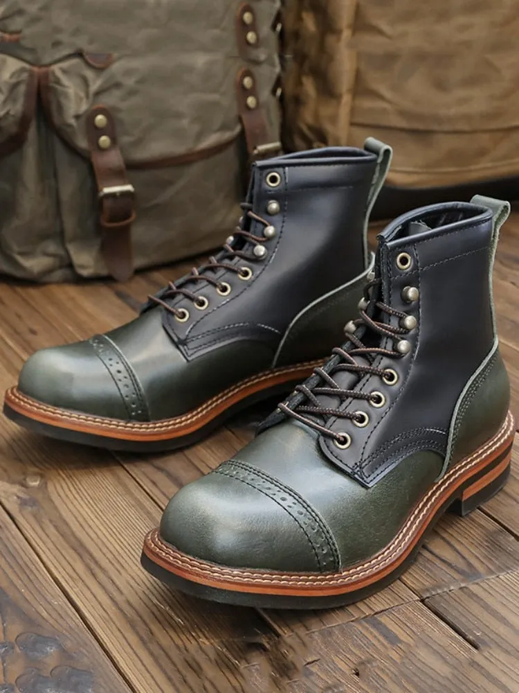 Men's Vintage Style Genuine Leather Casual Round Toe Motorcycle Boots