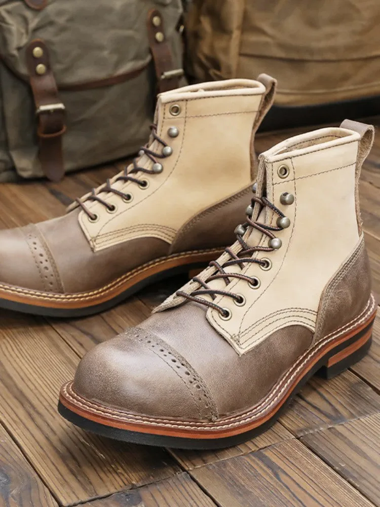 Men's Vintage Style Genuine Leather Casual Round Toe Motorcycle Boots