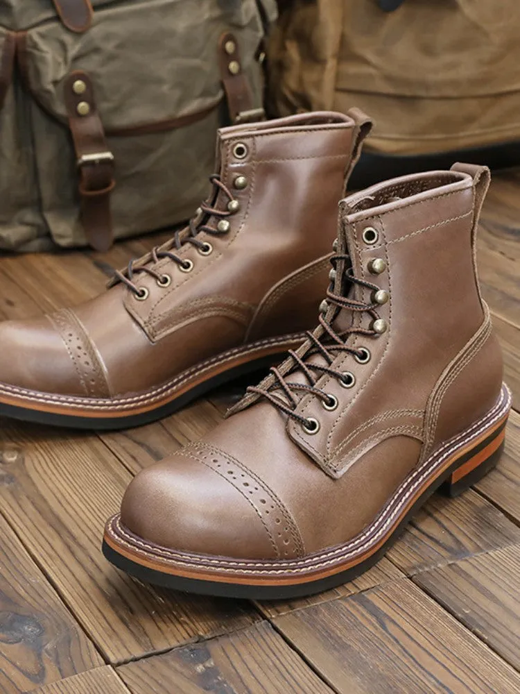 Men's Vintage Style Genuine Leather Casual Round Toe Motorcycle Boots