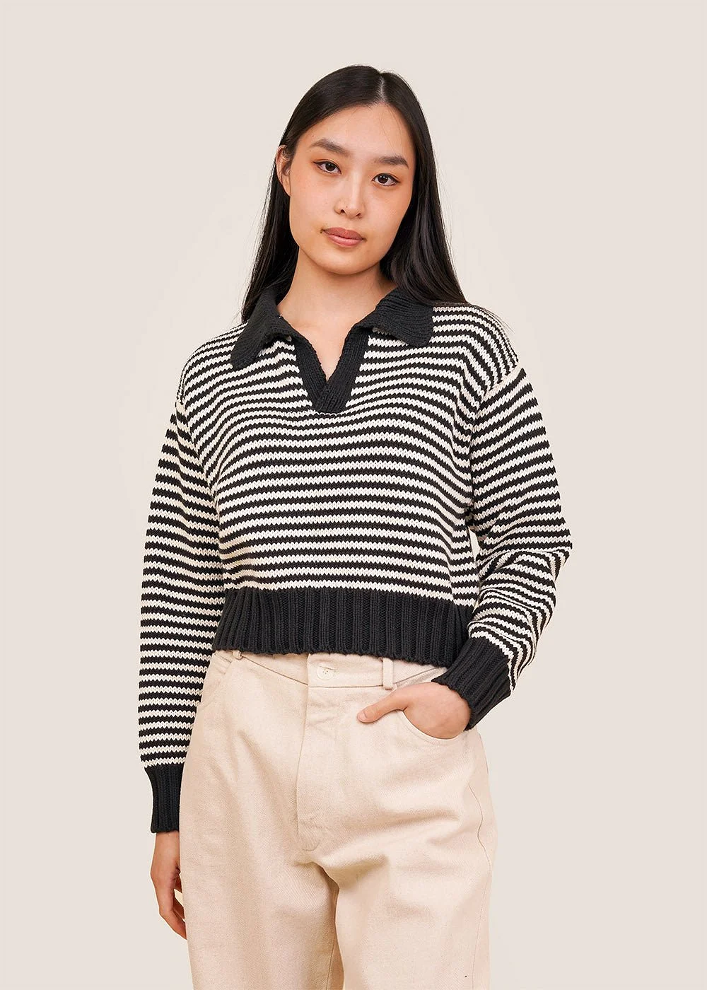 Micro Stripe Venezia Polo Sweater