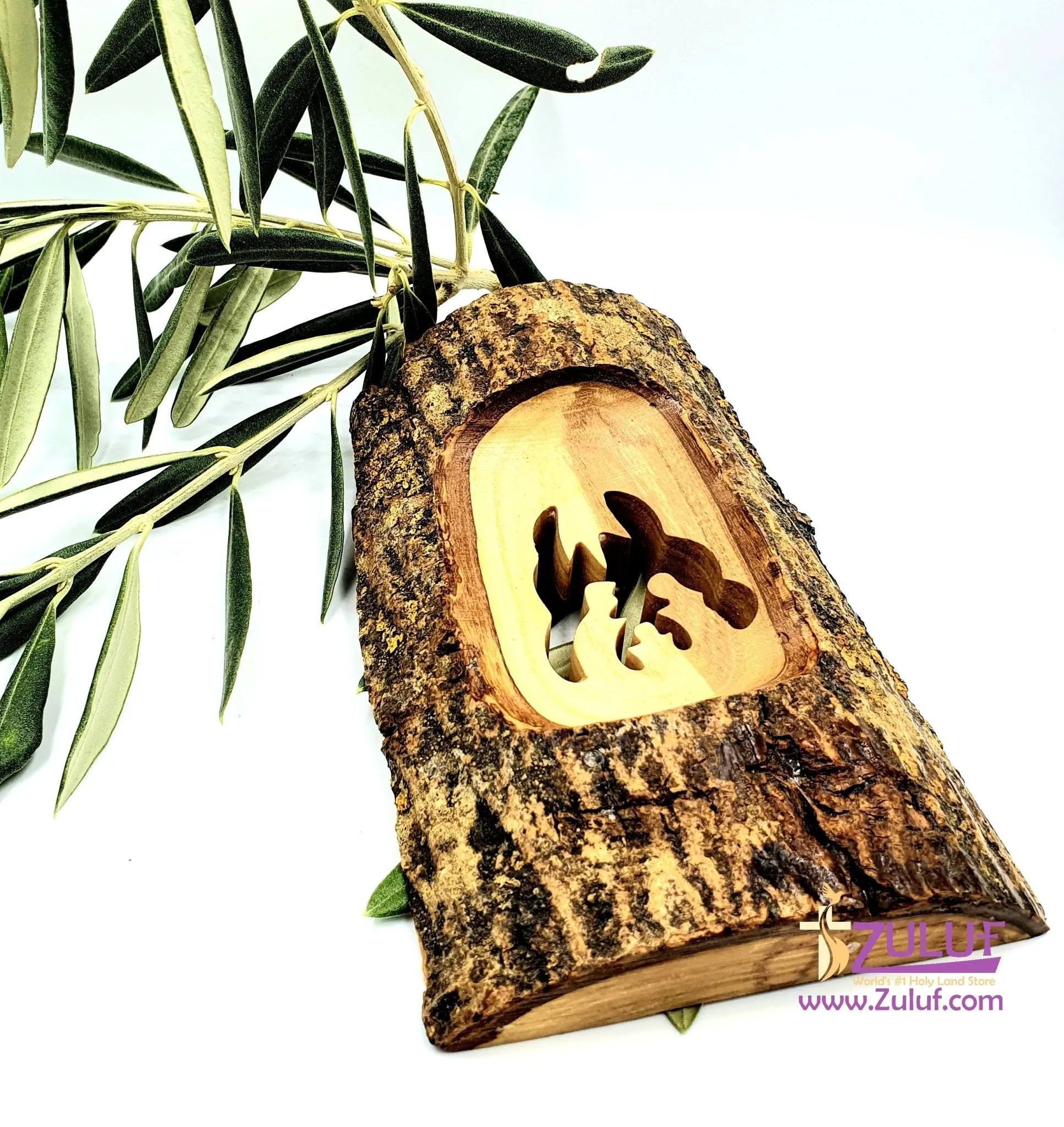 Olive Wood Natural Bark Décor Christmas Gift holy family Olive Wood Product with Zuluf Certificate