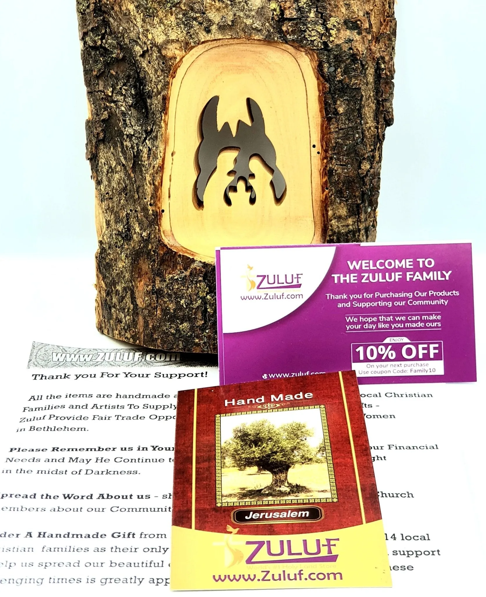 Olive Wood Natural Bark Décor Christmas Gift holy family Olive Wood Product with Zuluf Certificate