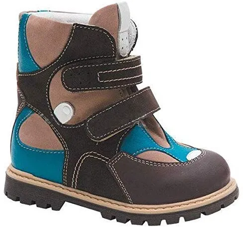 Orthopedic Boots Autumn Winter Outdoor Shoes High Top Two Fasteners Baby Toddler Kids Boys Girls Brown/Turquoise