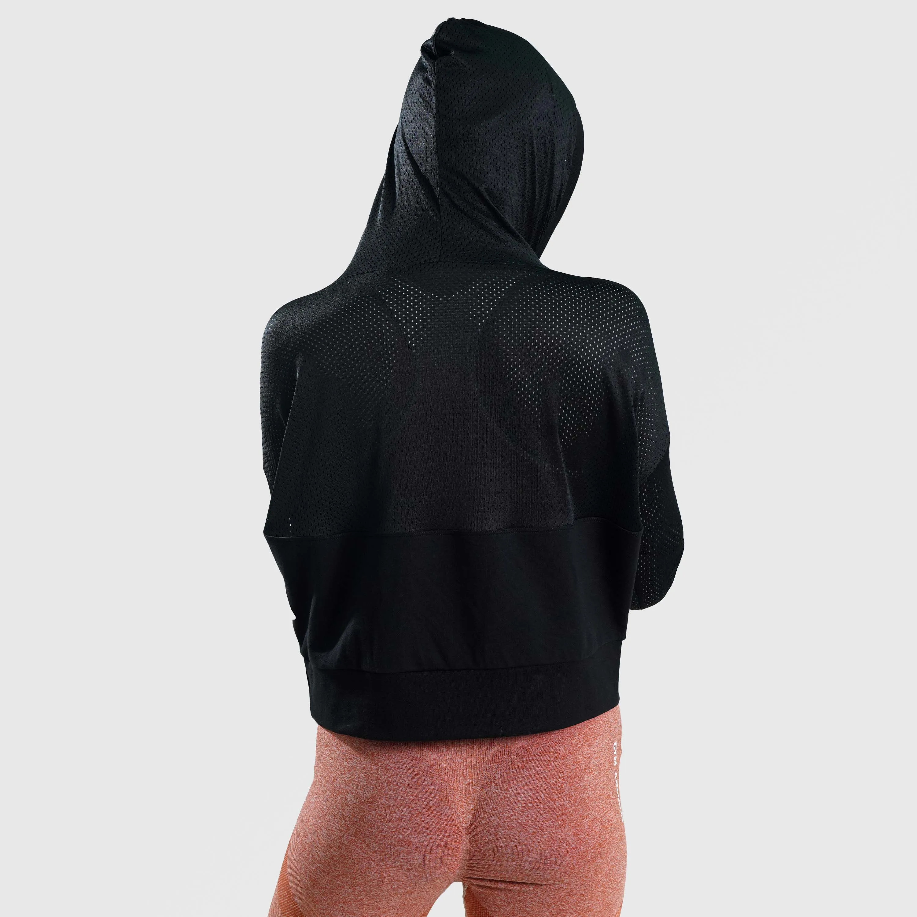 OverSized Mesh Hoodie Top (Black)