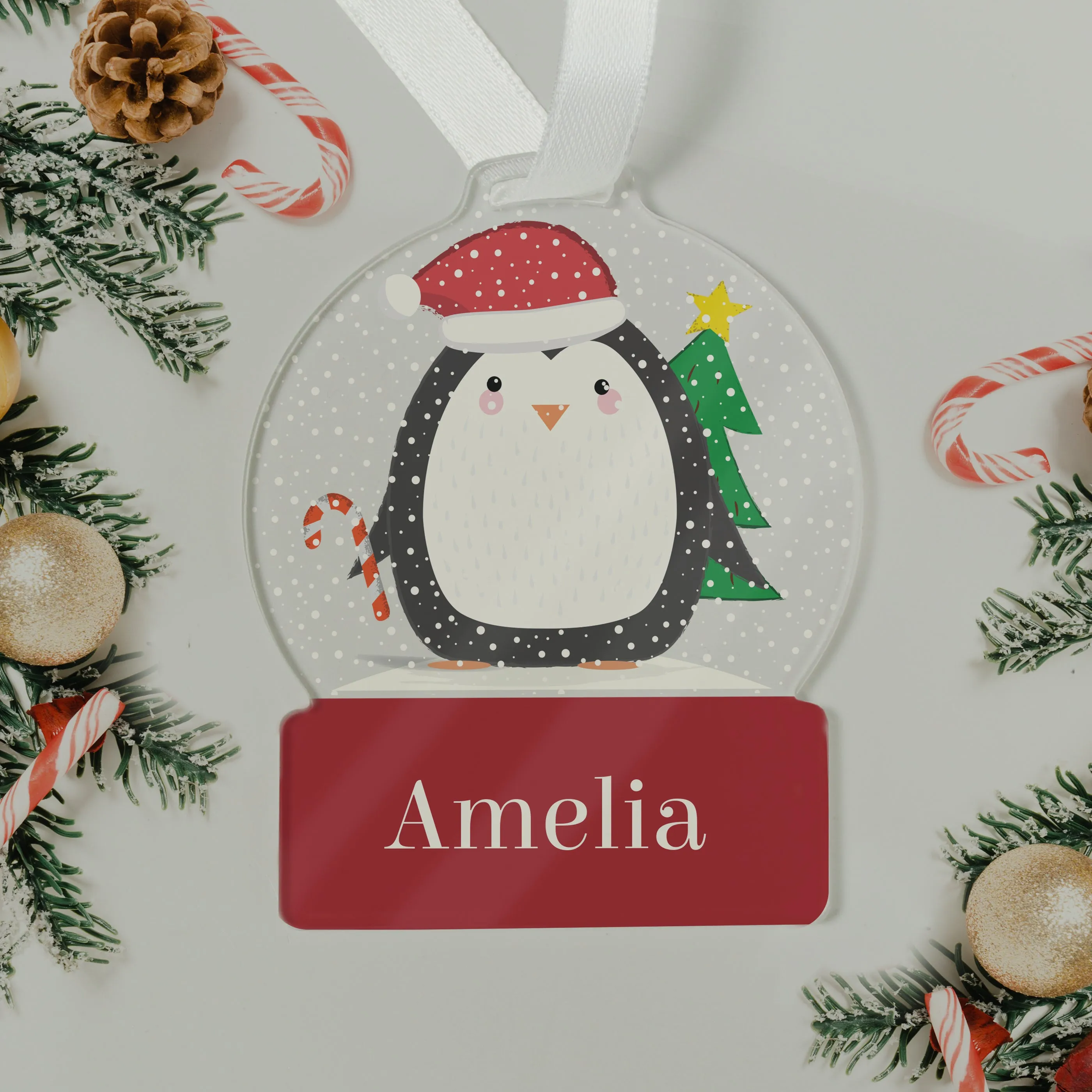 Personalised Penguin Acrylic Snowglobe Decoration