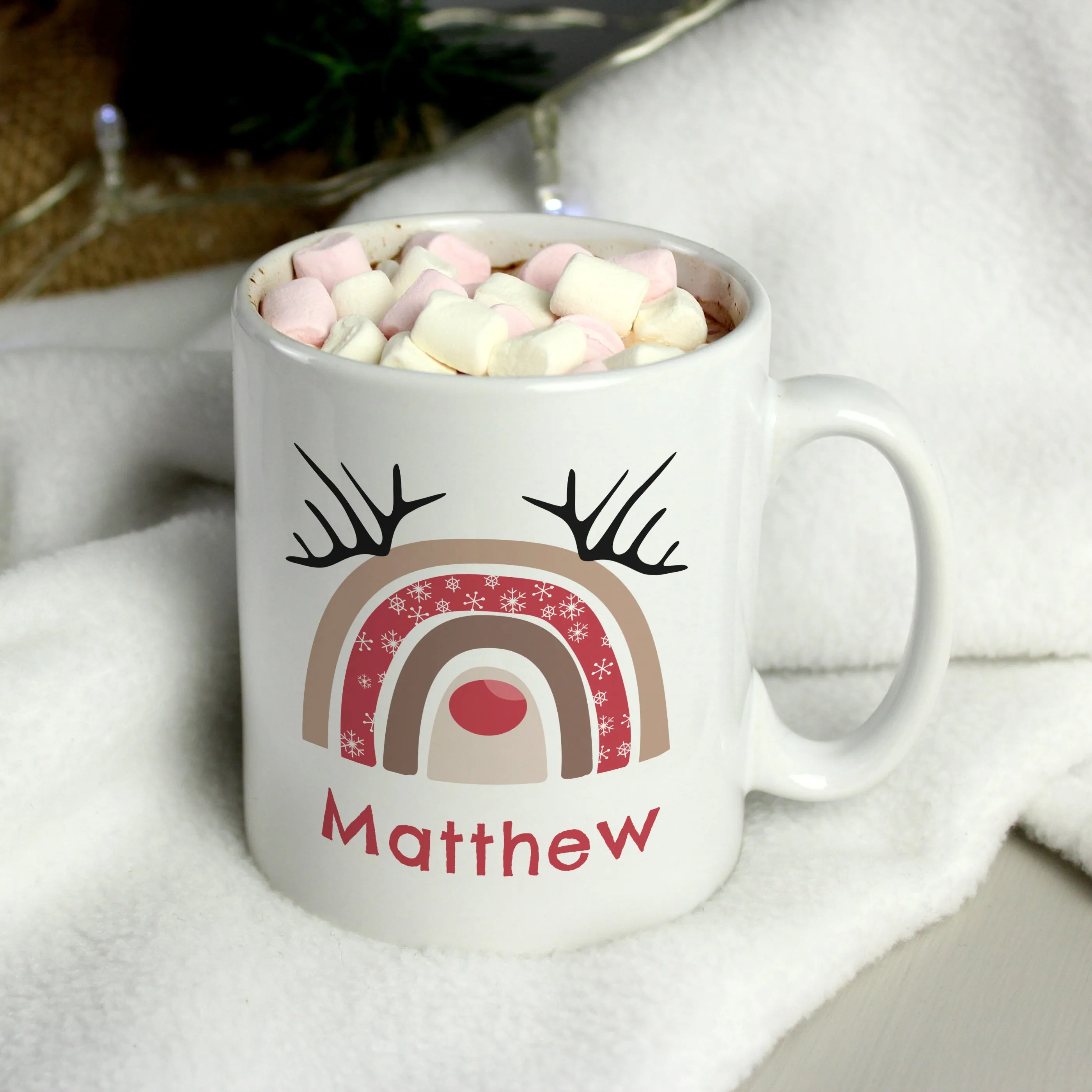 Personalised Rainbow Reindeer Mug