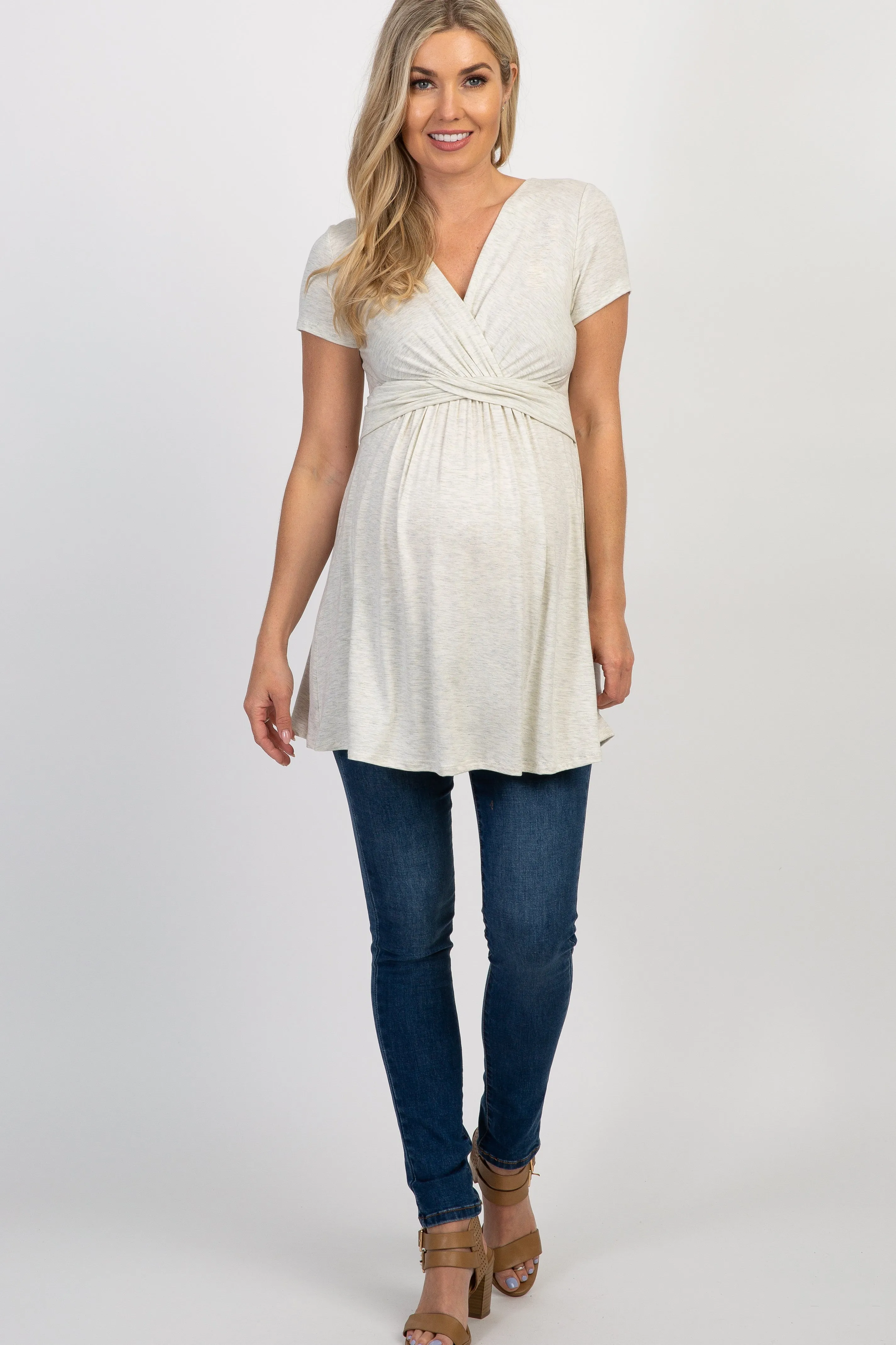 PinkBlush Beige Draped Front Maternity/Nursing Top