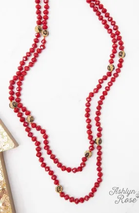 *Red & Leopard Crystal Beaded 60 Layering Necklace