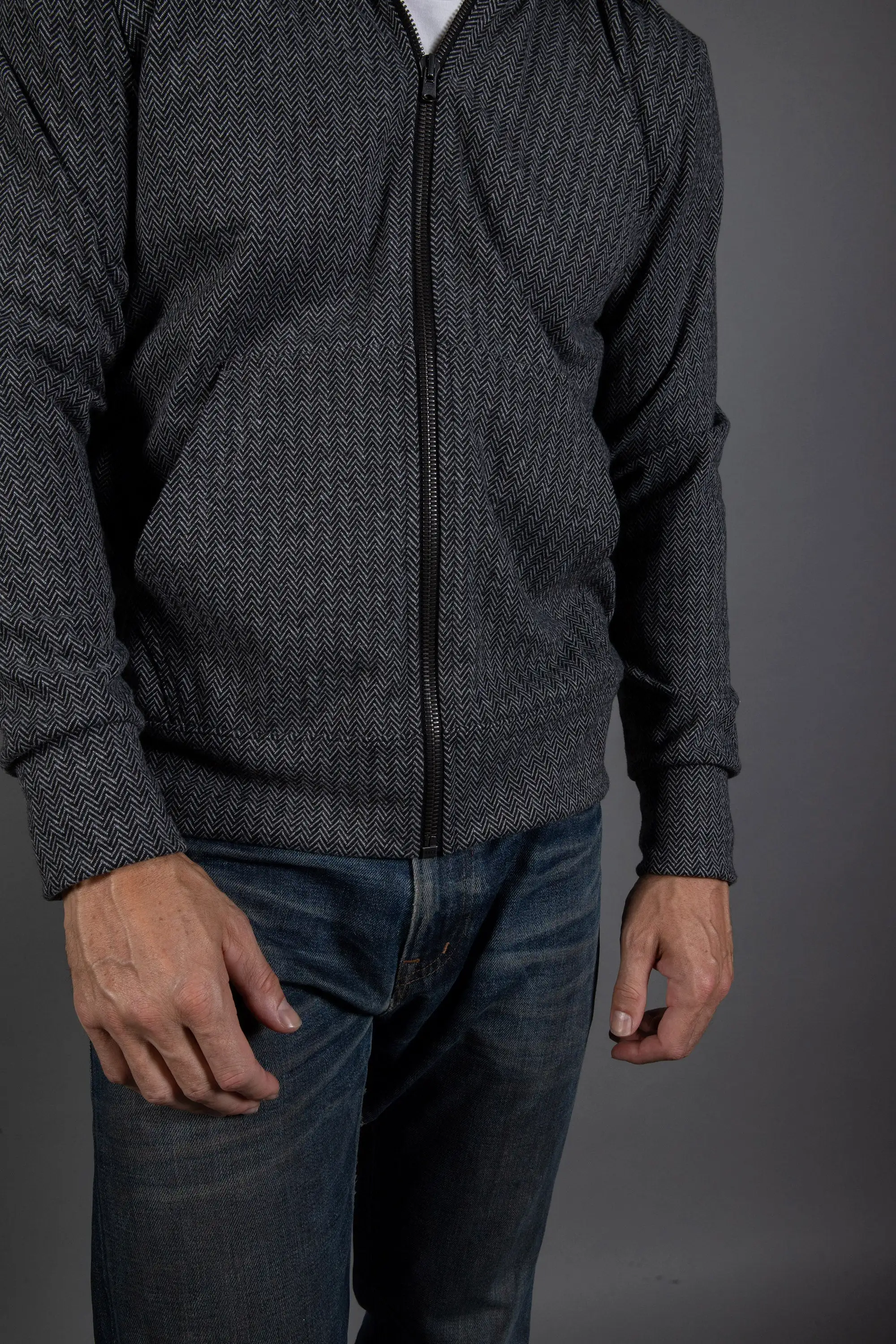 Spencer Herringbone Zip Front Hoodie