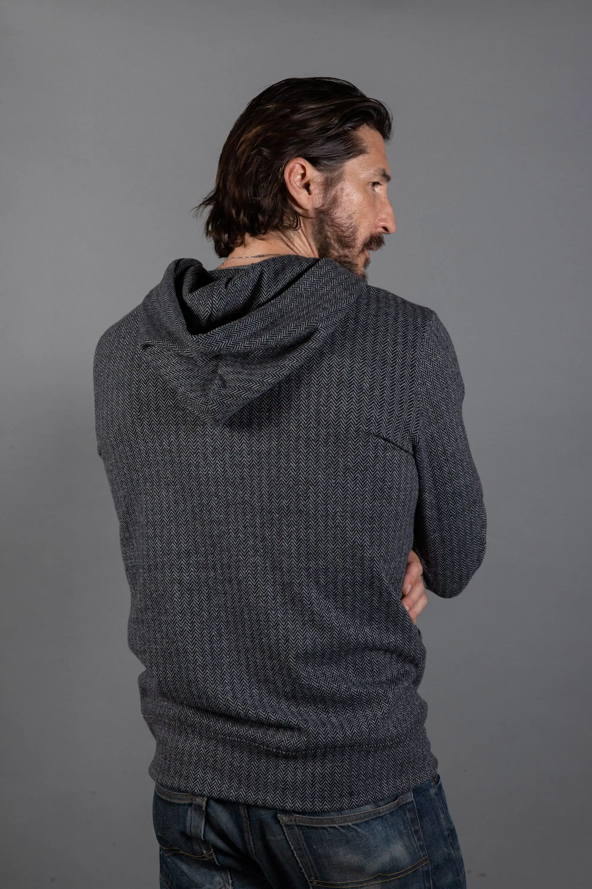 Spencer Herringbone Zip Front Hoodie