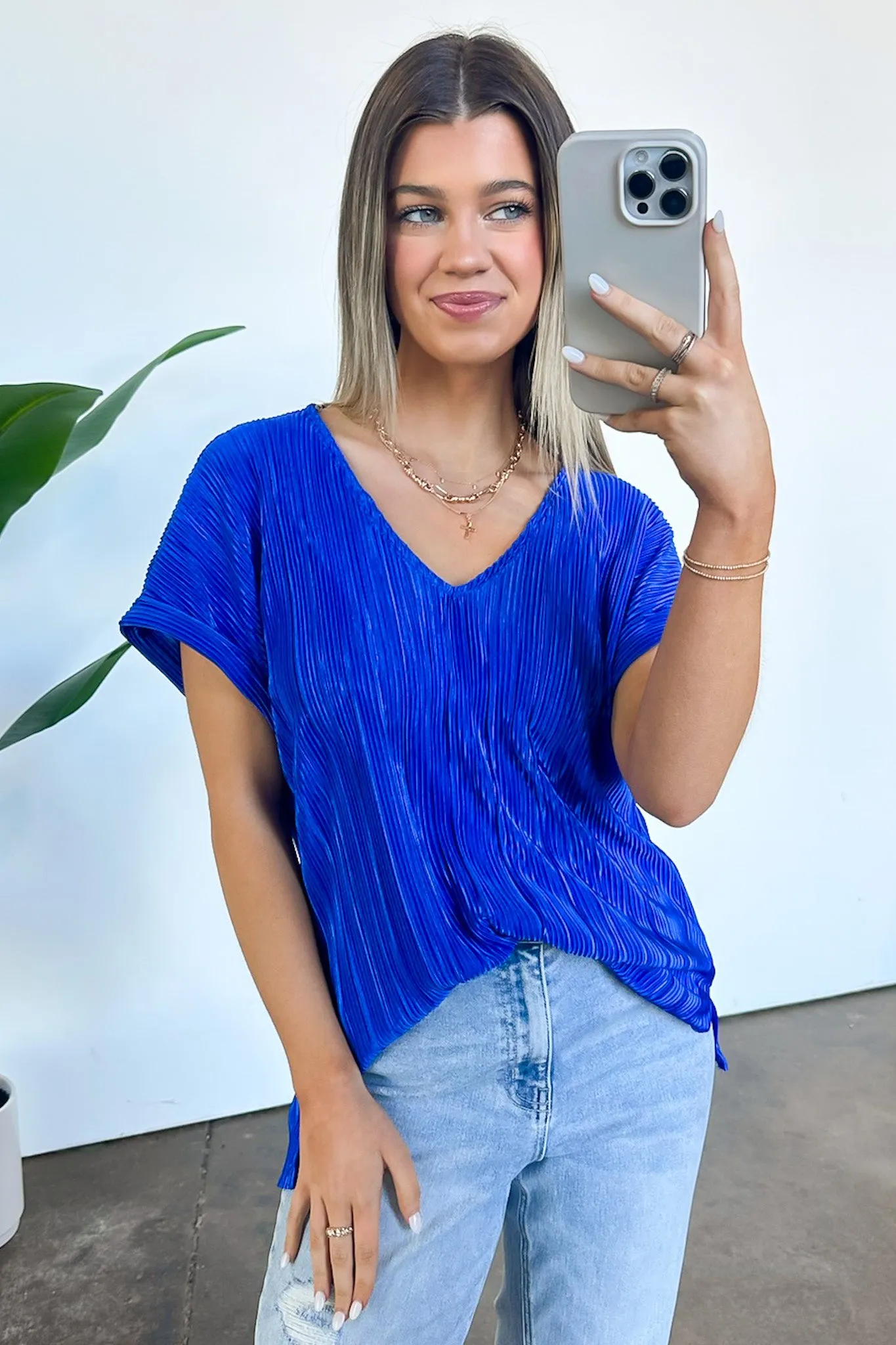 Sweet Ease Pleated V-Neck Top