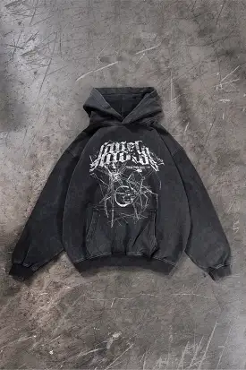 THROUGH BLACK WASHED HOODIE