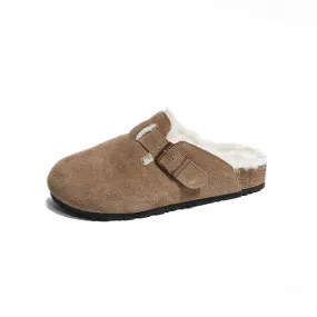 Tiosebon  Leather Boken Fuzzy Slippers