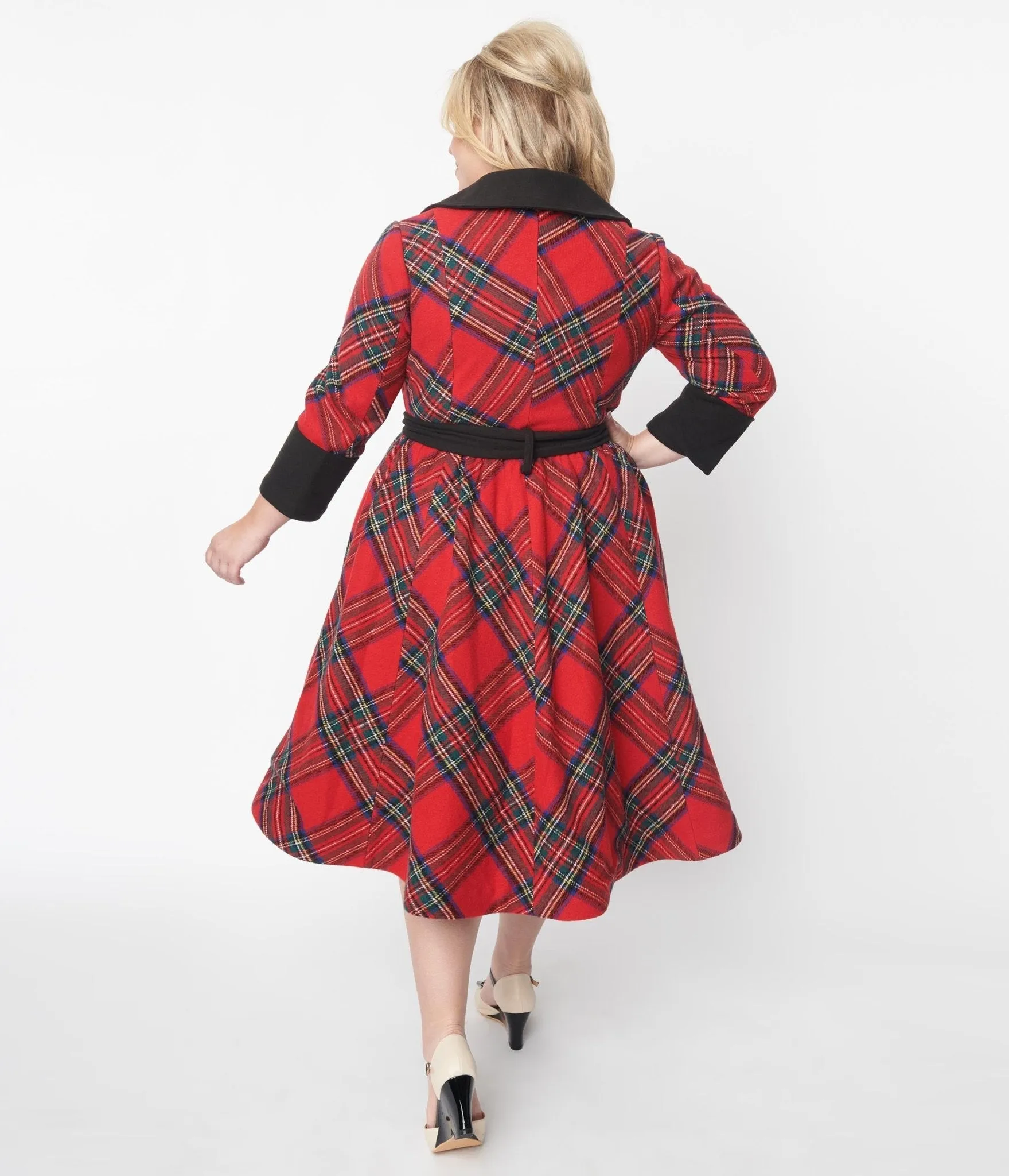 Unique Vintage Red Tartan Plaid Swing Coat