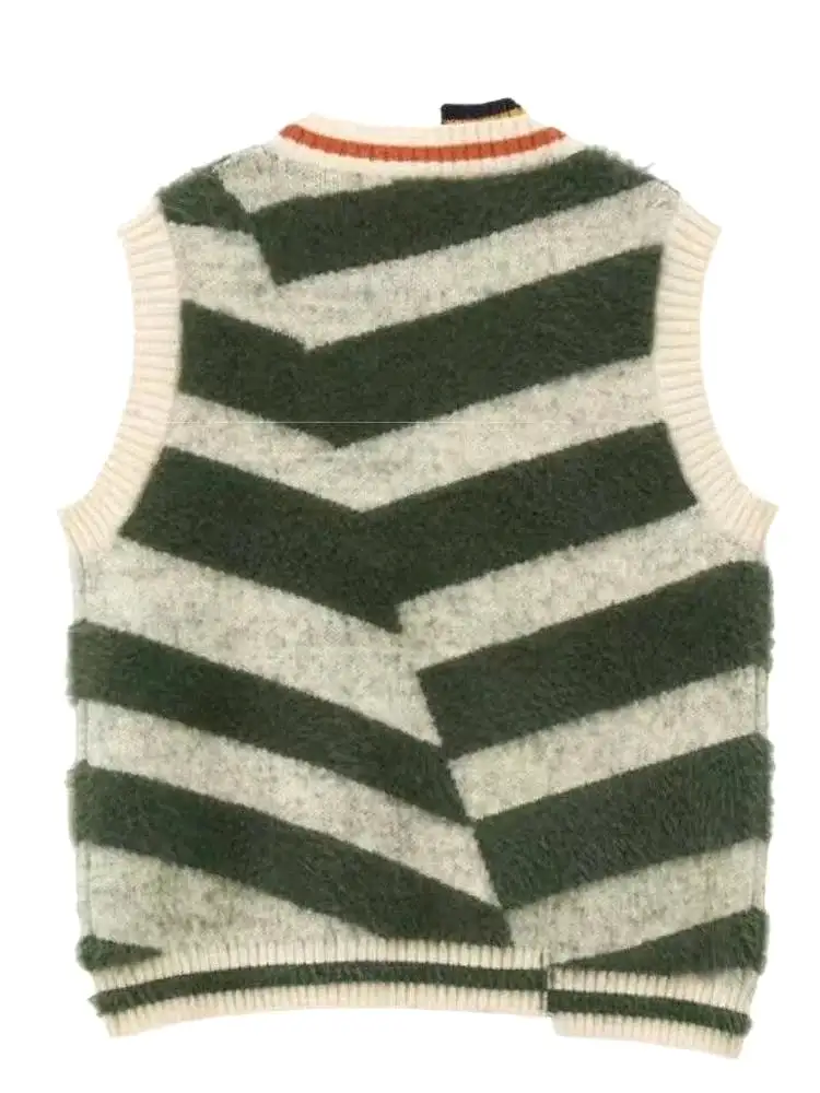 Womens Unconventional Design Stripe Mohair Sweater Vest Warm Casual Female Clothing