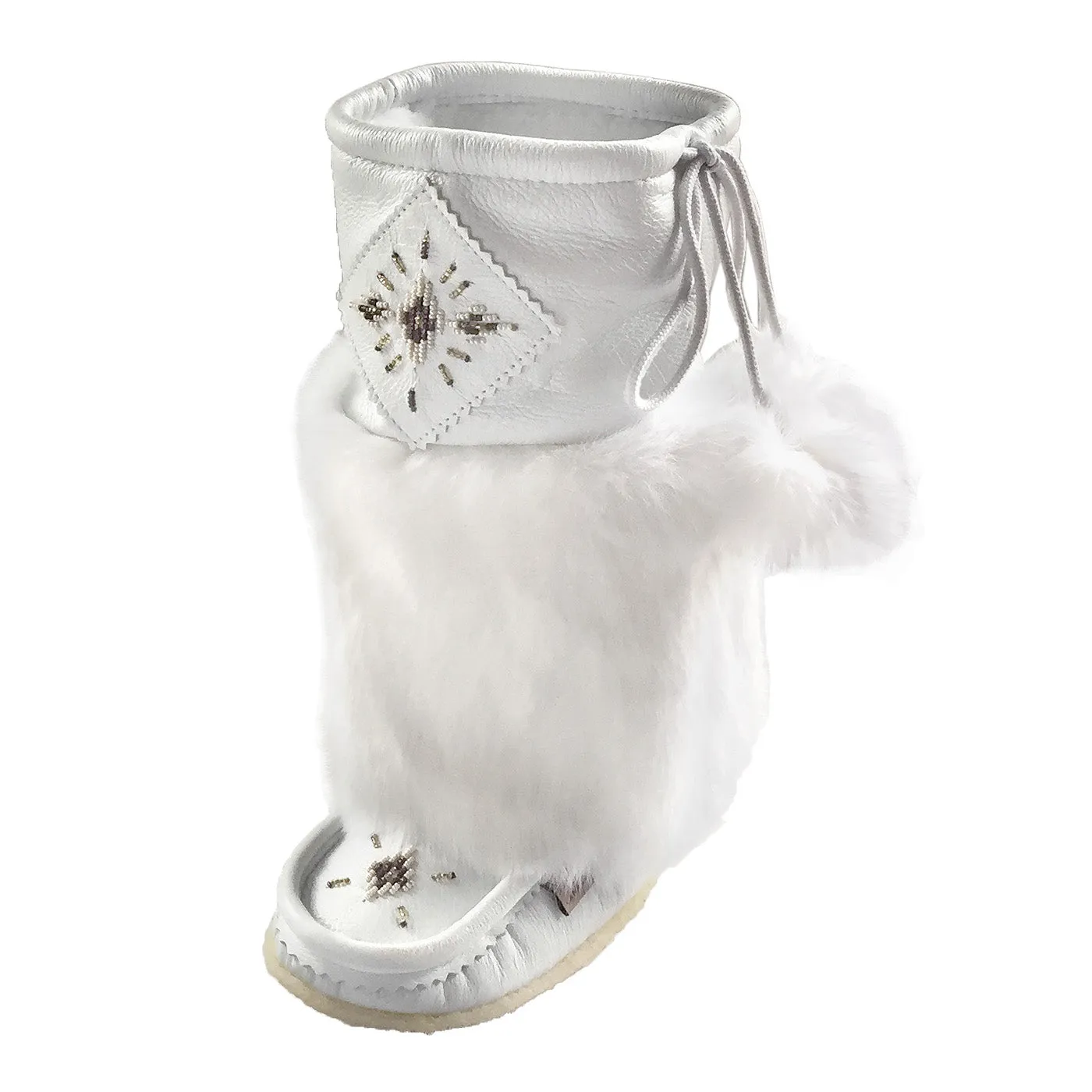 Women's White Mid Calf Rabbit Fur Mukluks