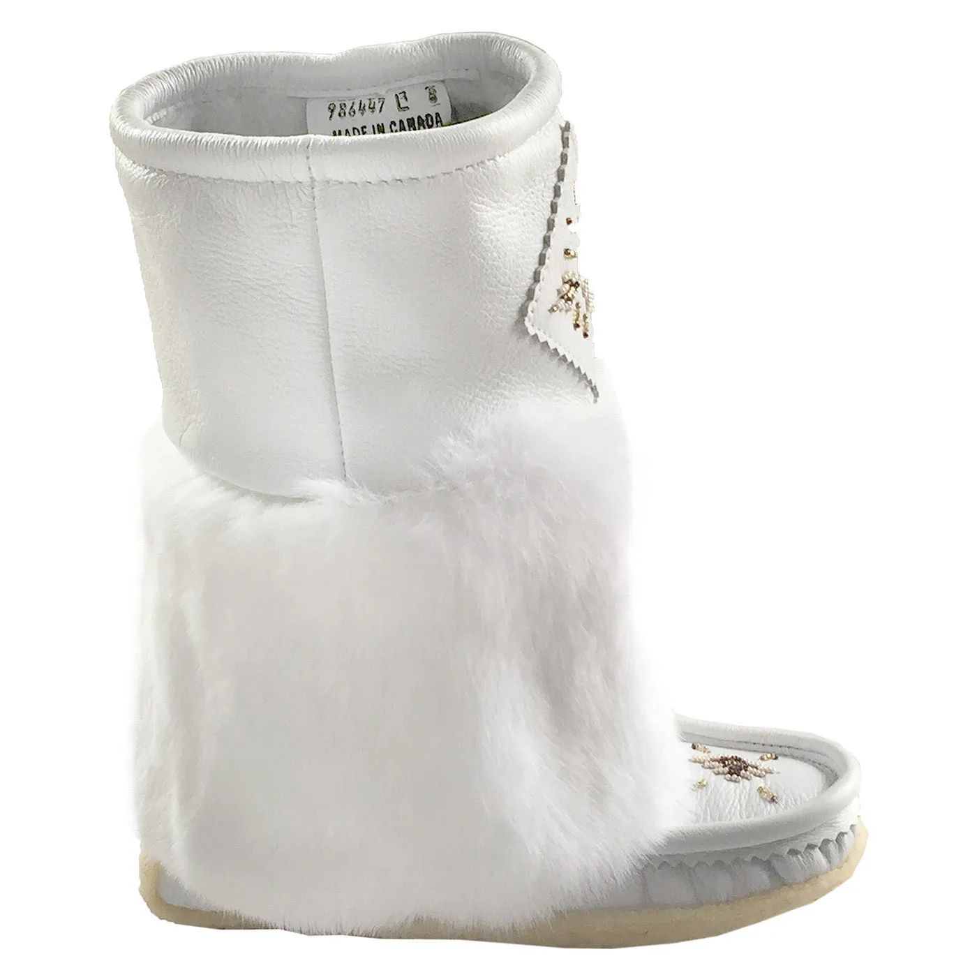 Women's White Mid Calf Rabbit Fur Mukluks