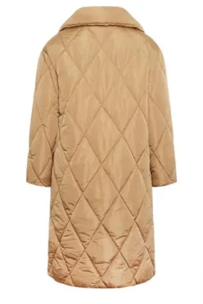 YOURS Curve Beige Brown Quilted Puffer Coat