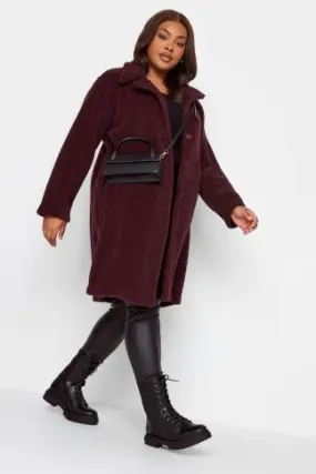 YOURS Curve Dark Red Faux Fur Coat