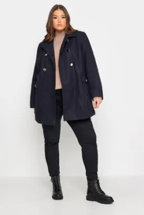 YOURS Curve Navy Blue Collared Formal Coat